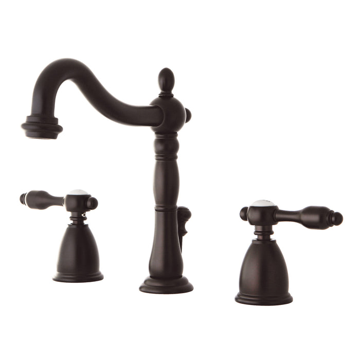 Tudor KB1975TAL Two-Handle 3-Hole Deck Mount Widespread Bathroom Faucet with Plastic Pop-Up, Oil Rubbed Bronze