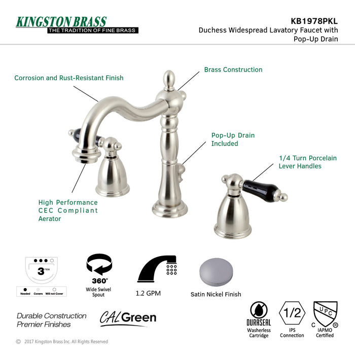 Duchess KB1978PKL Two-Handle 3-Hole Deck Mount Widespread Bathroom Faucet with Plastic Pop-Up, Brushed Nickel