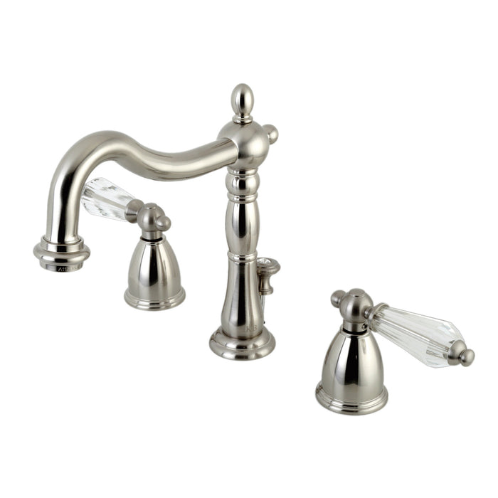 Wilshire KB1978WLL Two-Handle 3-Hole Deck Mount Widespread Bathroom Faucet with Plastic Pop-Up, Brushed Nickel