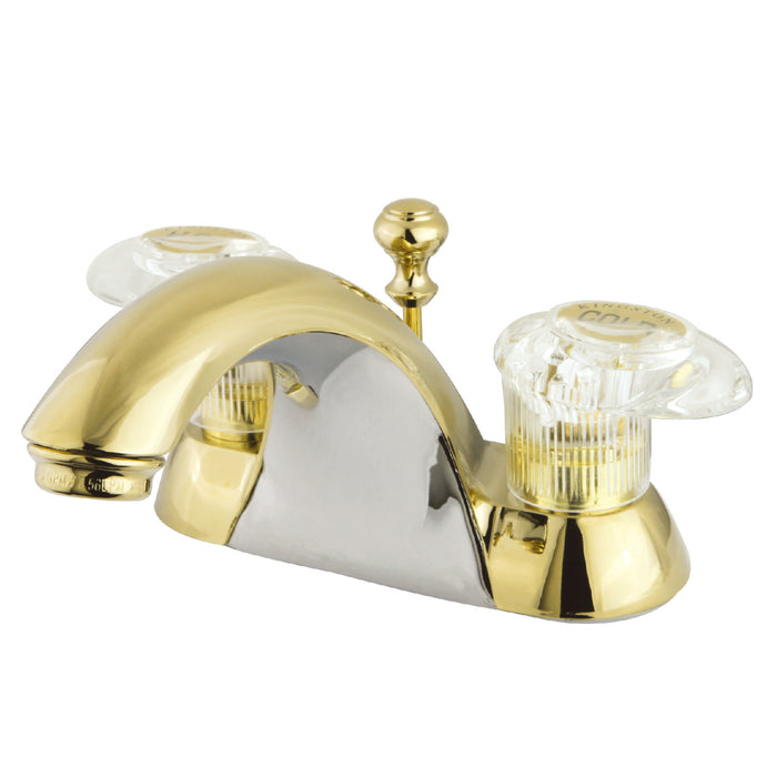 Naples KB2152B Two-Handle 3-Hole Deck Mount 4" Centerset Bathroom Faucet with Plastic Pop-Up, Polished Brass