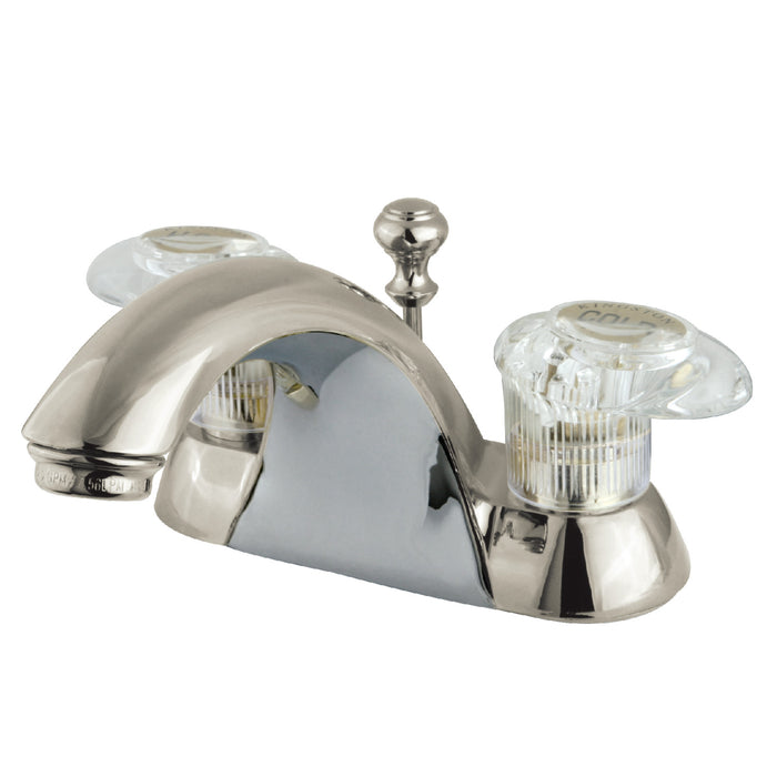 Naples KB2158B Two-Handle 3-Hole Deck Mount 4" Centerset Bathroom Faucet with Plastic Pop-Up, Brushed Nickel