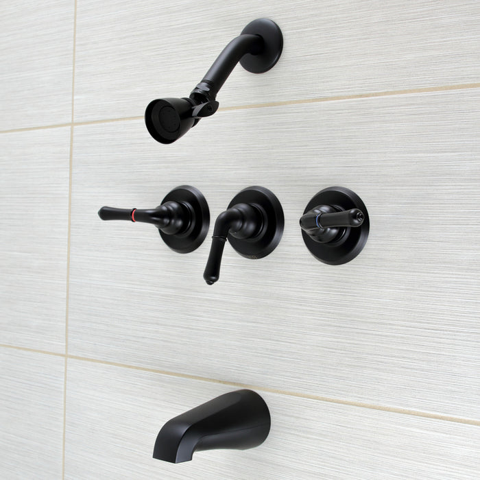 Kingston Tulare KB230 - Magellan Triple-Handle Tub and Shower Faucet, Matte Black
