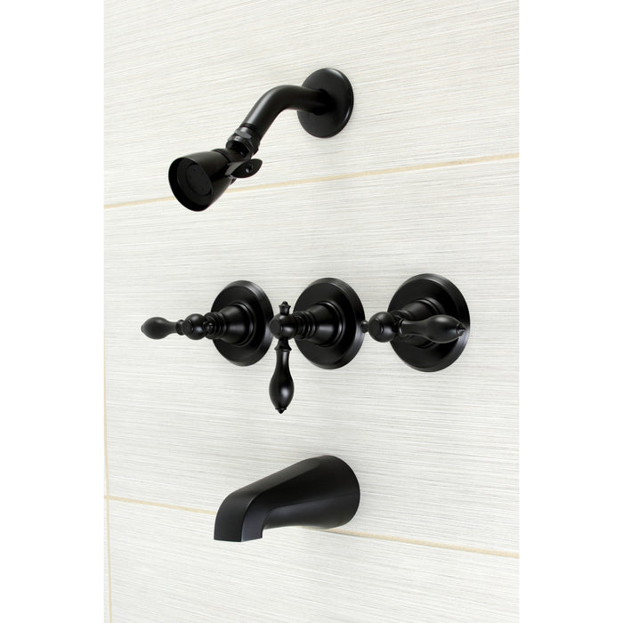 American Classic KB230ACL Three-Handle 5-Hole Wall Mount Tub and Shower Faucet, Matte Black