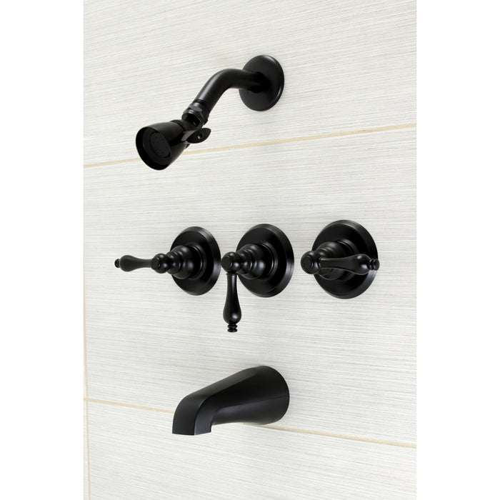 Kingston Heirloom KB230AL - Victorian Triple-Handle Tub and Shower Faucet, Matte Black