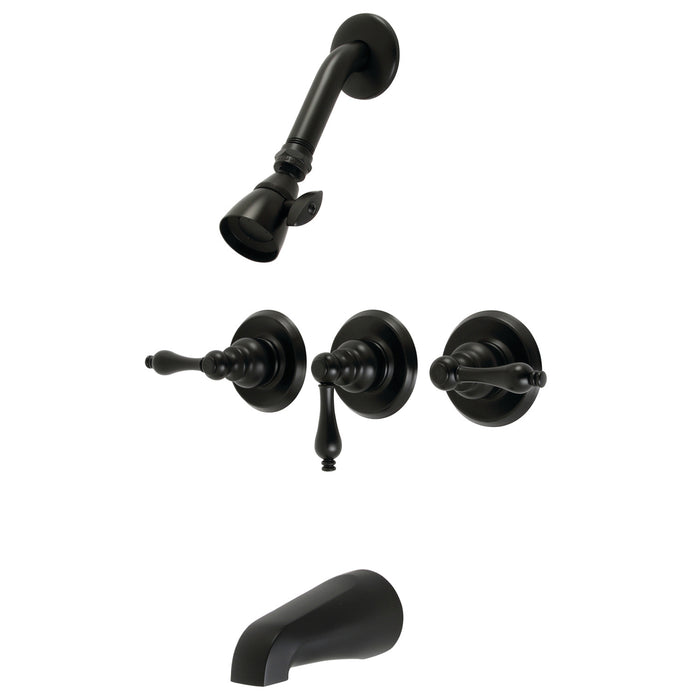 Kingston Heirloom KB230AL - Victorian Triple-Handle Tub and Shower Faucet, Matte Black