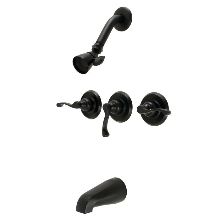 Kingston Tulare KB230FL - Royal Triple-Handle Tub and Shower Faucet, Matte Black