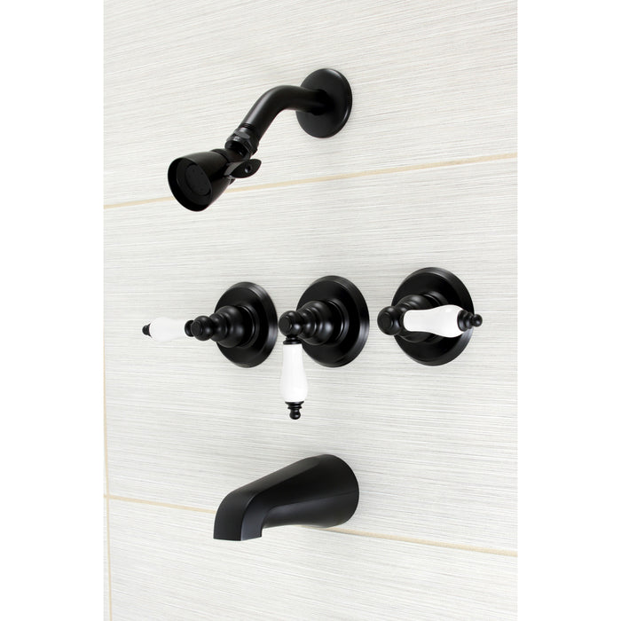 Victorian KB230PL Three-Handle 5-Hole Wall Mount Tub and Shower Faucet, Matte Black