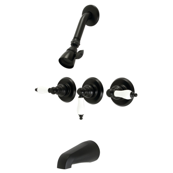 Victorian KB230PL Three-Handle 5-Hole Wall Mount Tub and Shower Faucet, Matte Black