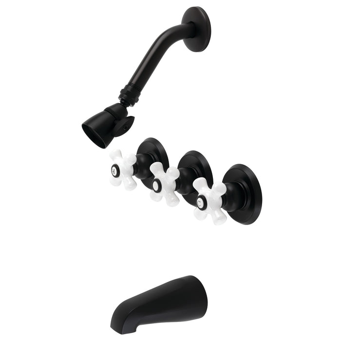 Victorian KB230PX Three-Handle 5-Hole Wall Mount Tub and Shower Faucet, Matte Black