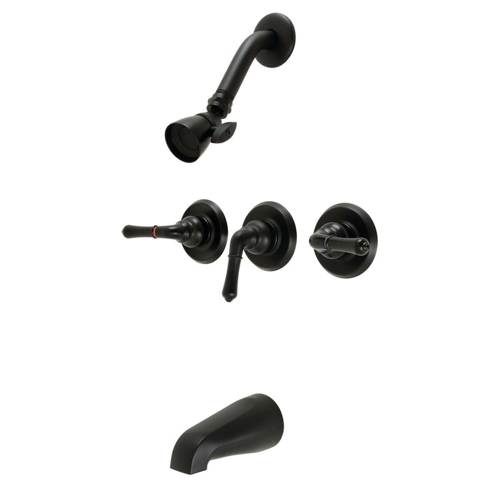 Kingston Tulare KB230 - Magellan Triple-Handle Tub and Shower Faucet, Matte Black