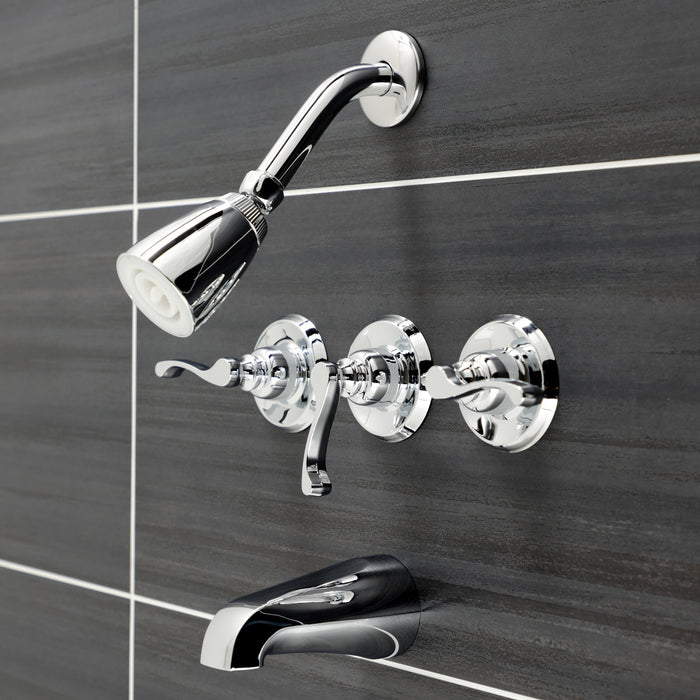 Kingston Tulare KB231FL - Royal Triple-Handle Tub and Shower Faucet, Polished Chrome
