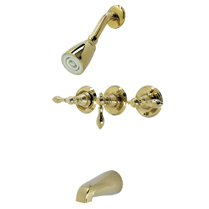 American Classic KB232ACL Three-Handle 5-Hole Wall Mount Tub and Shower Faucet, Polished Brass