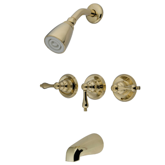 Victorian KB232AL Three-Handle 5-Hole Wall Mount Tub and Shower Faucet, Polished Brass