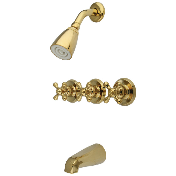 Victorian KB232AX Three-Handle 5-Hole Wall Mount Tub and Shower Faucet, Polished Brass