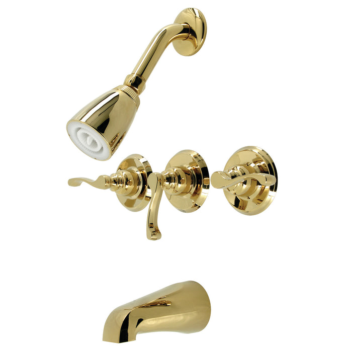 Royal KB232FL Three-Handle 5-Hole Wall Mount Tub and Shower Faucet, Polished Brass