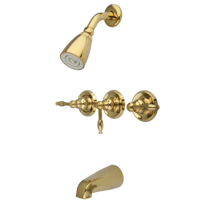 Knight KB232KL Three-Handle 5-Hole Wall Mount Tub and Shower Faucet, Polished Brass