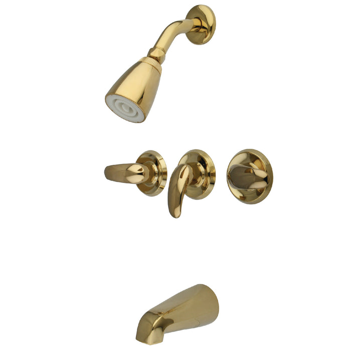 Kingston Tulare KB232LL - Legacy Triple-Handle Tub and Shower Faucet, Polished Brass