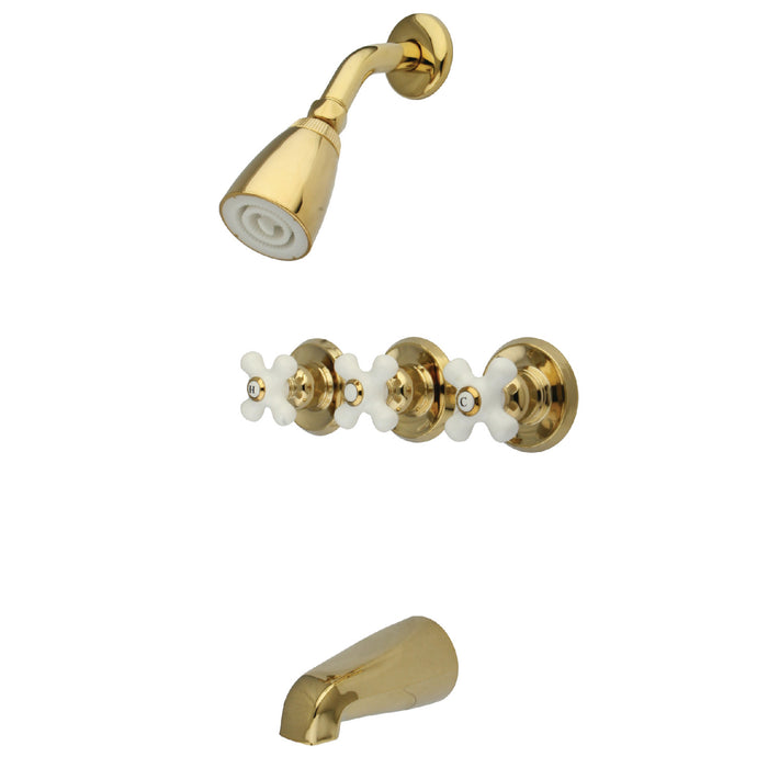 Victorian KB232PX Three-Handle 5-Hole Wall Mount Tub and Shower Faucet, Polished Brass
