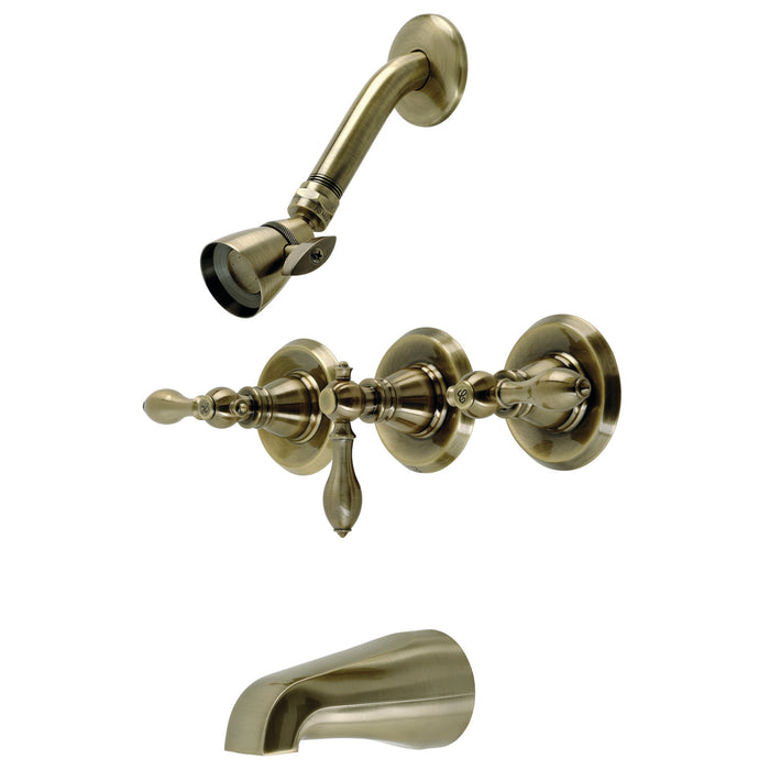 American Classic KB233ACLAB Three-Handle 5-Hole Wall Mount Tub and Shower Faucet, Antique Brass