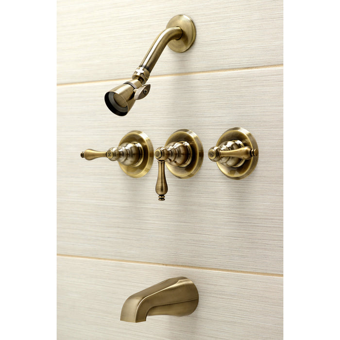 Victorian KB233ALAB Three-Handle 5-Hole Wall Mount Tub and Shower Faucet, Antique Brass