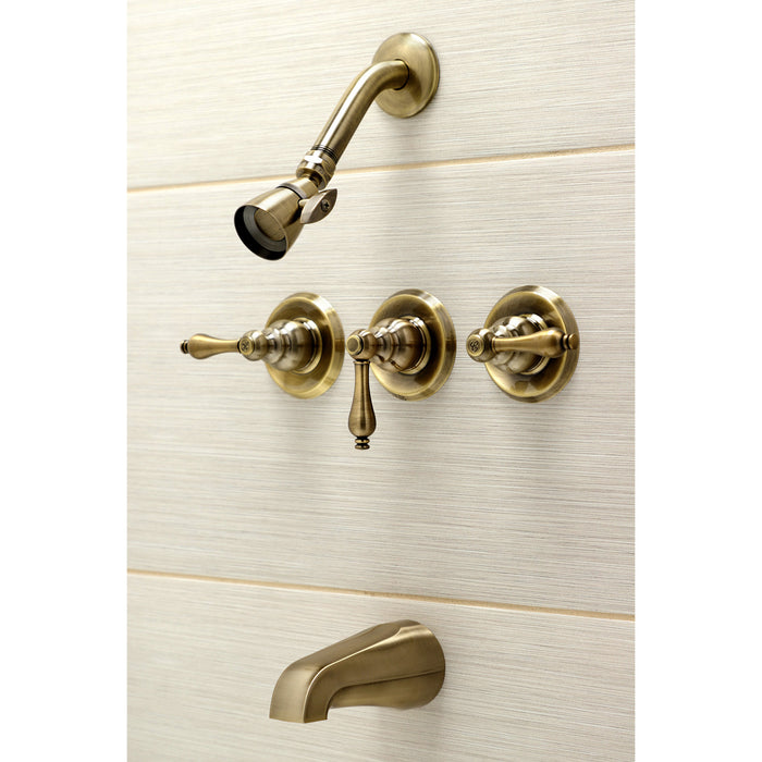 Kingston Heirloom KB233ALAB - Victorian Triple-Handle Tub and Shower Faucet, Antique Brass