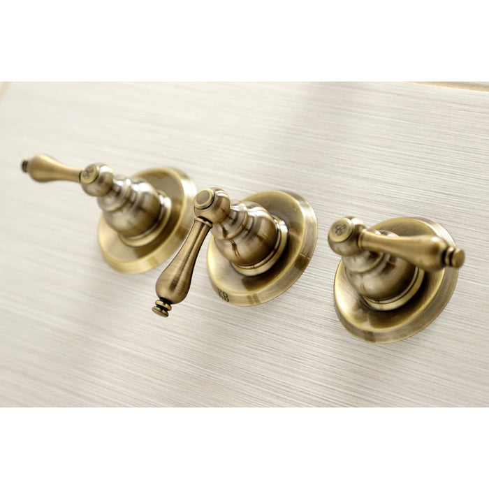 Kingston Heirloom KB233ALAB - Victorian Triple-Handle Tub and Shower Faucet, Antique Brass