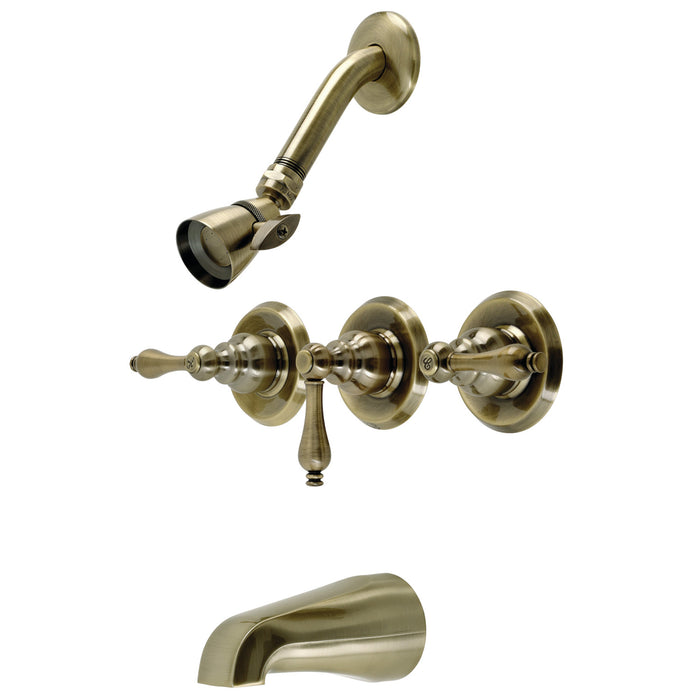 Kingston Heirloom KB233ALAB - Victorian Triple-Handle Tub and Shower Faucet, Antique Brass