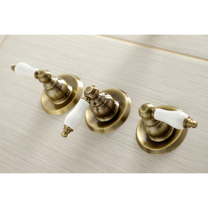 Kingston Heirloom KB233PLAB - Victorian Triple-Handle Tub and Shower Faucet, Antique Brass