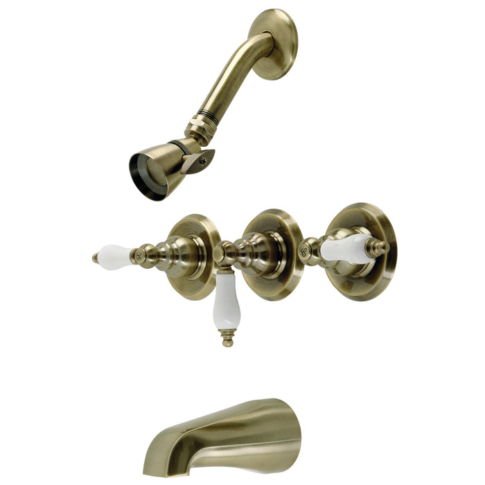 Kingston Heirloom KB233PLAB - Victorian Triple-Handle Tub and Shower Faucet, Antique Brass