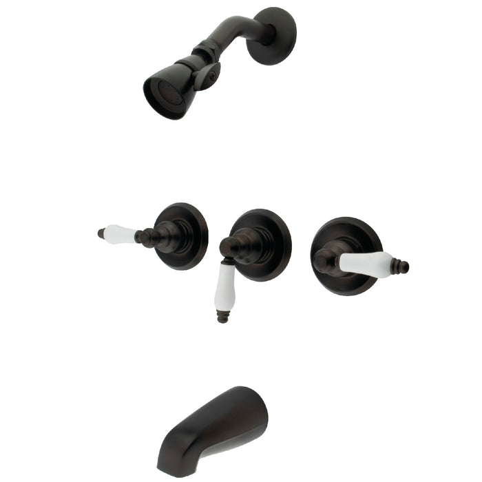 Victorian KB235PL Three-Handle 5-Hole Wall Mount Tub and Shower Faucet, Oil Rubbed Bronze