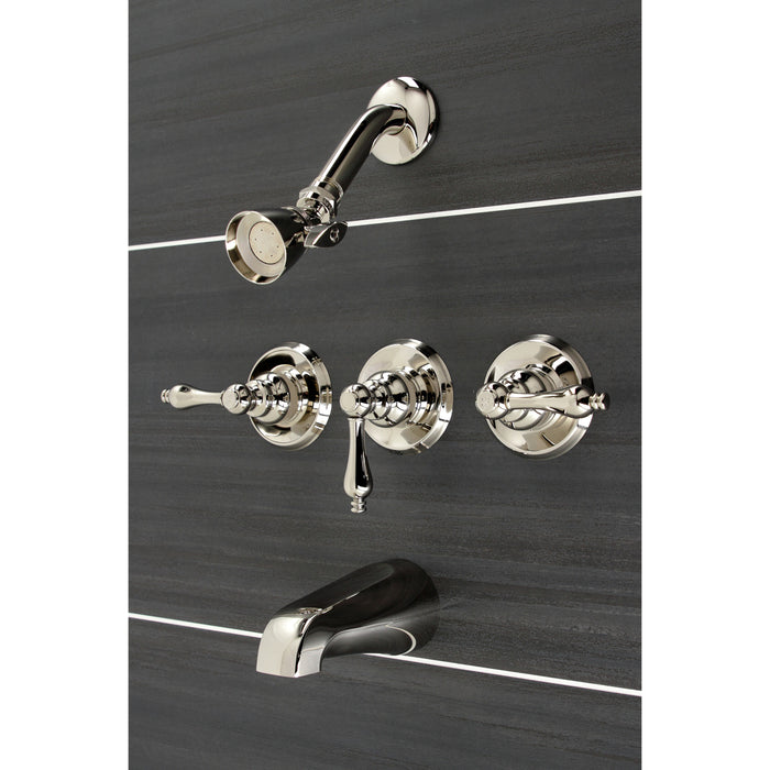 Kingston Heirloom KB236ALPN - Victorian Triple-Handle Tub and Shower Faucet, Polished Nickel