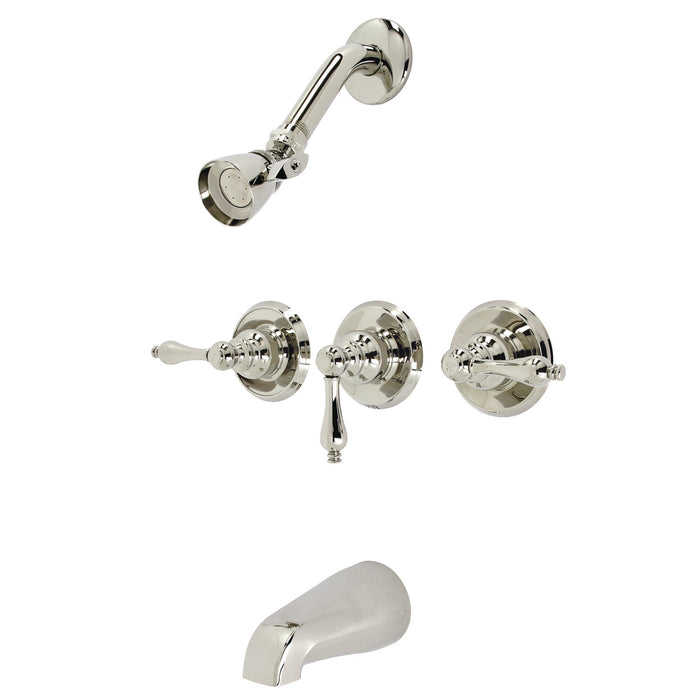 Kingston Heirloom KB236ALPN - Victorian Triple-Handle Tub and Shower Faucet, Polished Nickel