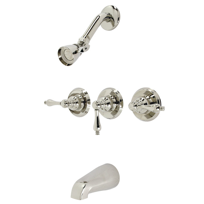 Victorian KB236ALPN Three-Handle 5-Hole Wall Mount Tub and Shower Faucet, Polished Nickel