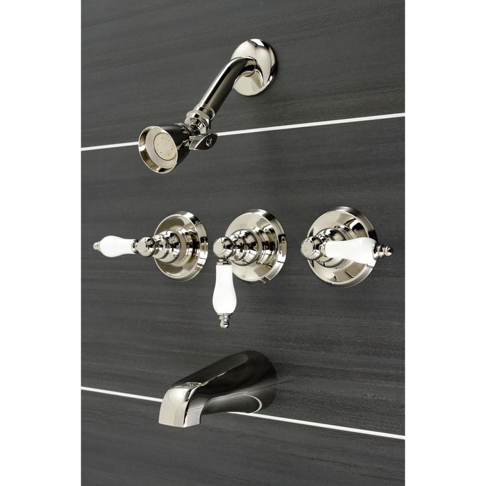 Kingston Heirloom KB236PLPN - Victorian Triple-Handle Tub and Shower Faucet, Polished Nickel