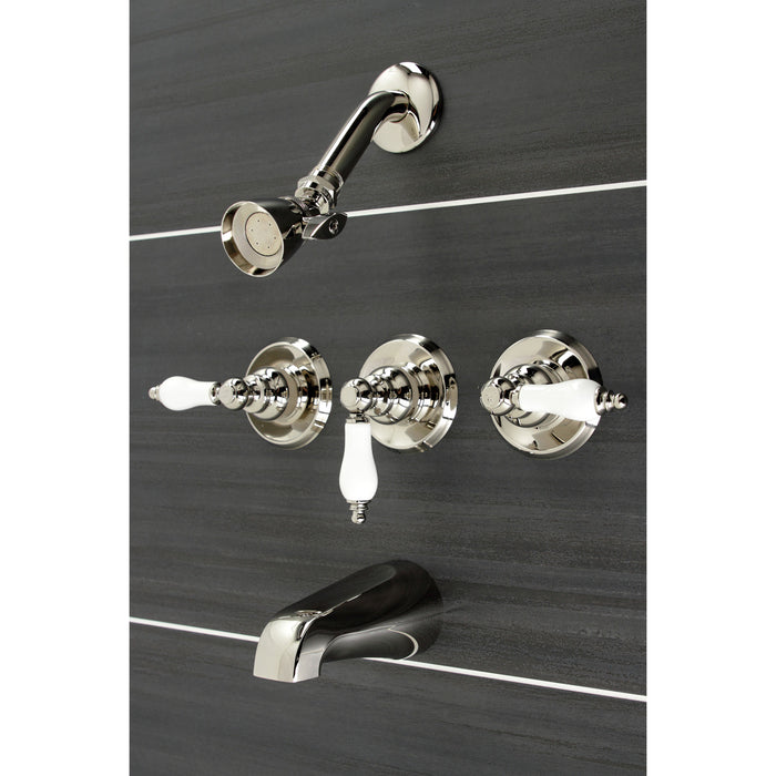 Victorian KB236PLPN Three-Handle 5-Hole Wall Mount Tub and Shower Faucet, Polished Nickel