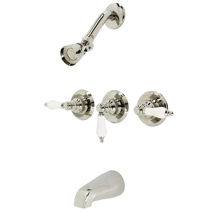 Victorian KB236PLPN Three-Handle 5-Hole Wall Mount Tub and Shower Faucet, Polished Nickel
