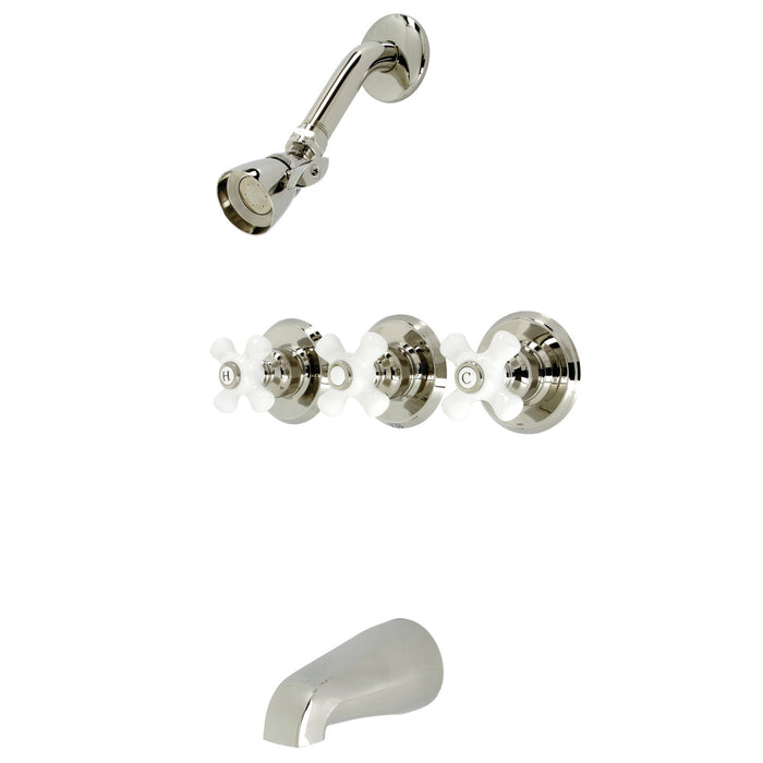 Kingston Heirloom KB236PXPN - Victorian Triple-Handle Tub and Shower Faucet, Polished Nickel