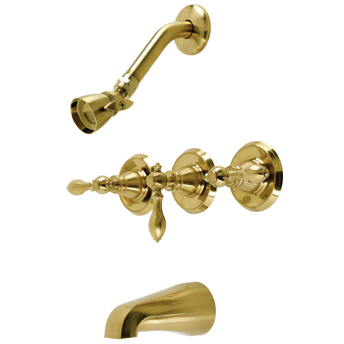 American Classic KB237ACL Three-Handle 5-Hole Wall Mount Tub and Shower Faucet, Brushed Brass