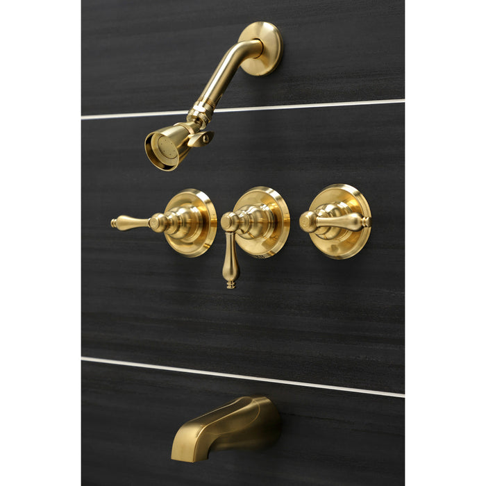 Kingston Heirloom KB237AL - Victorian Triple-Handle Tub and Shower Faucet, Brushed Brass