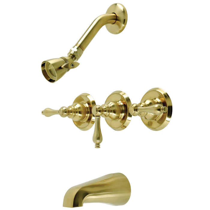 Kingston Heirloom KB237AL - Victorian Triple-Handle Tub and Shower Faucet, Brushed Brass