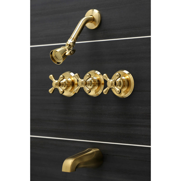 Victorian KB237AX Three-Handle 5-Hole Wall Mount Tub and Shower Faucet, Brushed Brass