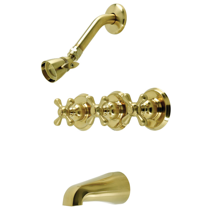 Kingston Heirloom KB237AX - Victorian Triple-Handle Tub and Shower Faucet, Brushed Brass