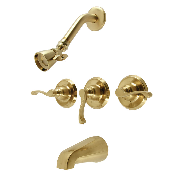 Royal KB237FL Three-Handle 5-Hole Wall Mount Tub and Shower Faucet, Brushed Brass