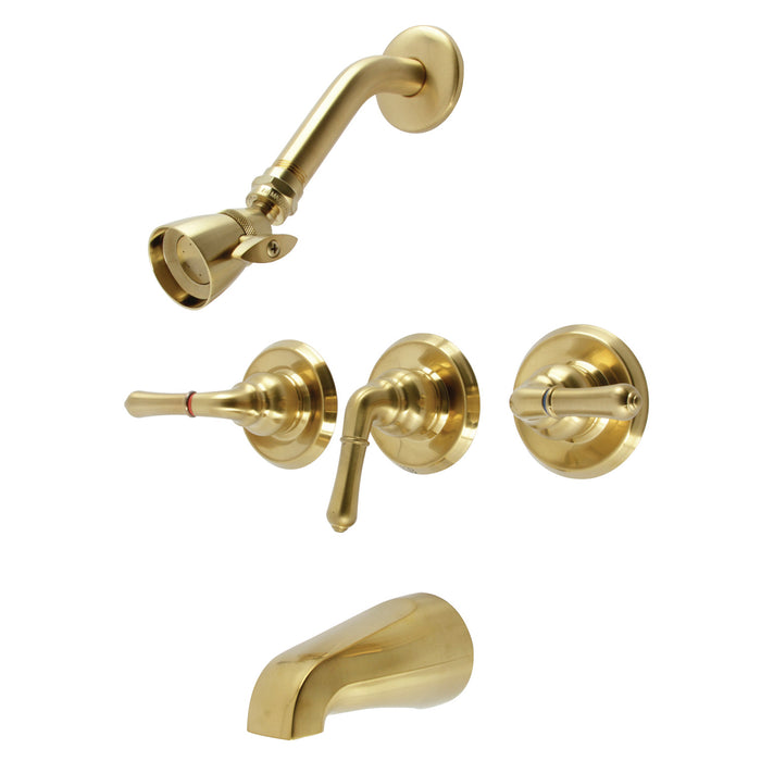 Magellan KB237 Three-Handle 5-Hole Wall Mount Tub and Shower Faucet, Brushed Brass