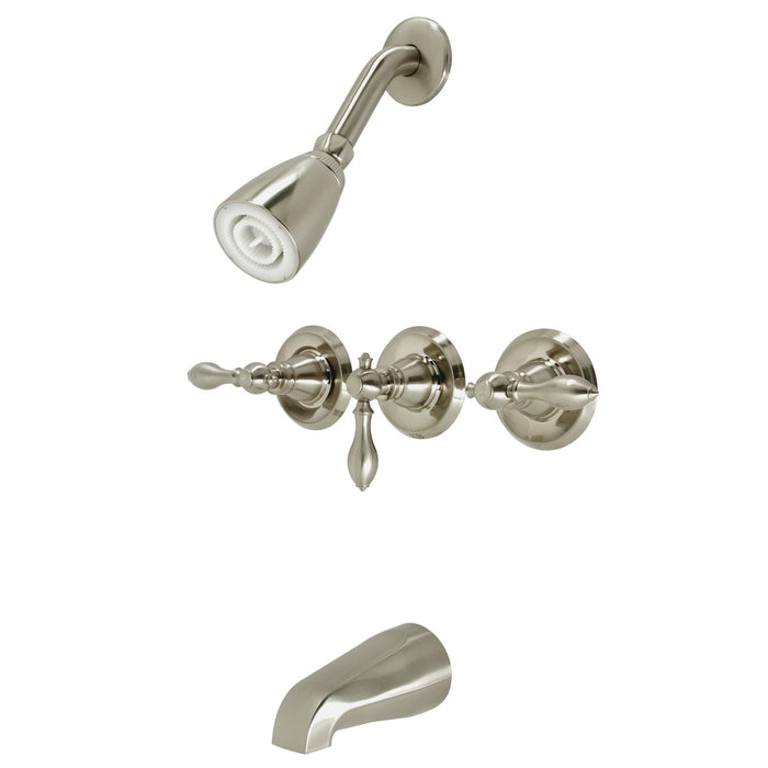 American Classic KB238ACL Three-Handle 5-Hole Wall Mount Tub and Shower Faucet, Brushed Nickel