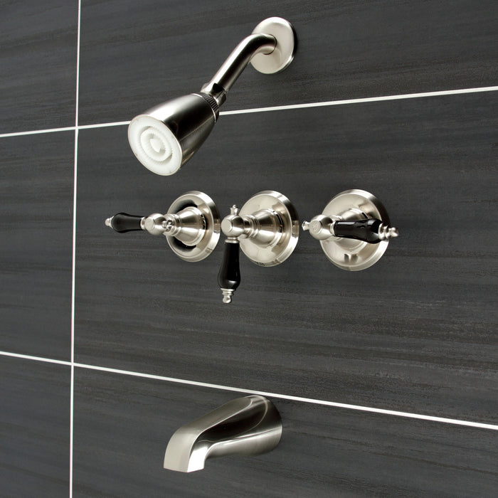 Kingston Heirloom KB238AKL - Duchess Triple-Handle Tub and Shower Faucet, Brushed Nickel