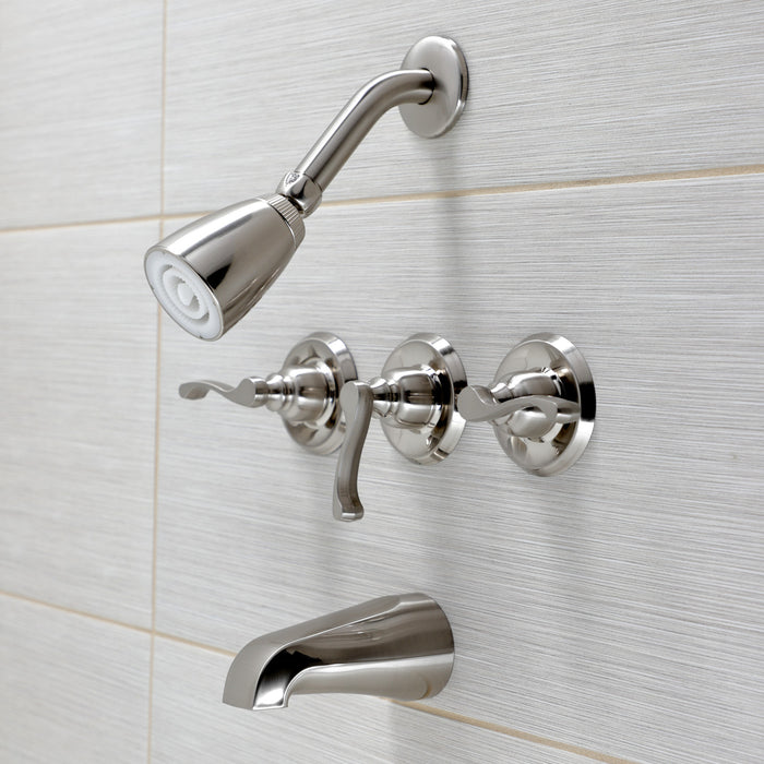Kingston Tulare KB238FL - Royal Triple-Handle Tub and Shower Faucet, Brushed Nickel