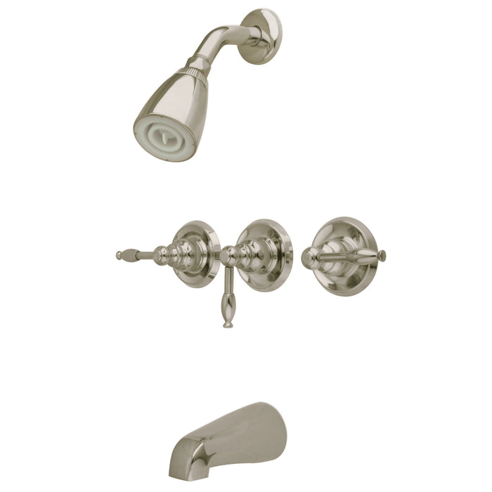 Knight KB238KL Three-Handle 5-Hole Wall Mount Tub and Shower Faucet, Brushed Nickel
