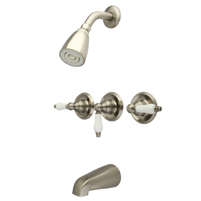 Victorian KB238PL Three-Handle 5-Hole Wall Mount Tub and Shower Faucet, Brushed Nickel