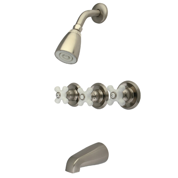 Kingston Heirloom KB238PX - Victorian Triple-Handle Tub and Shower Faucet, Brushed Nickel